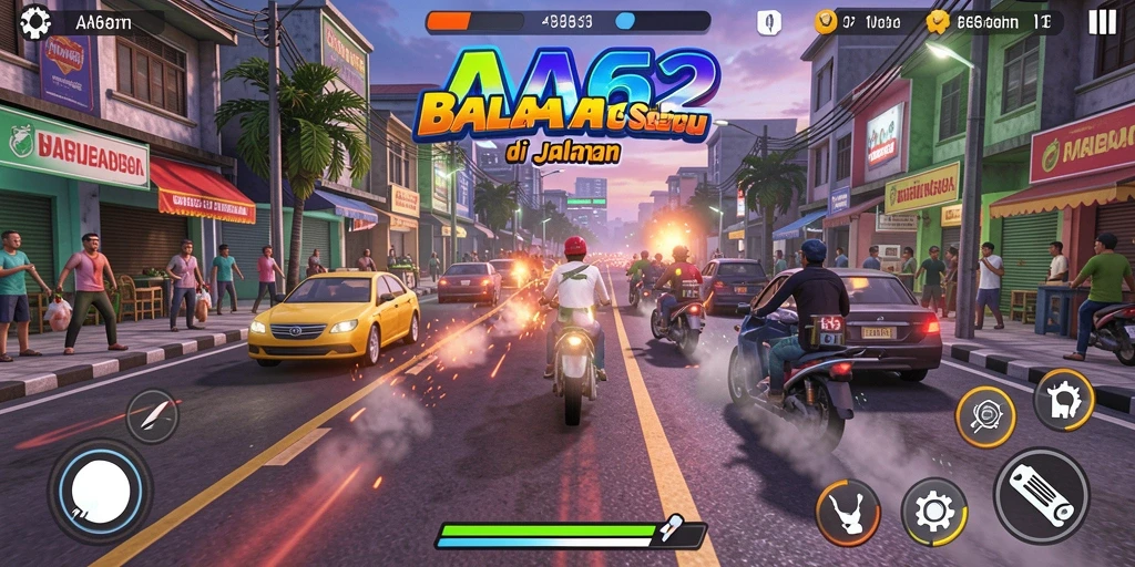 Gameplay balapan seru dalam AA62 dengan trek menantang.