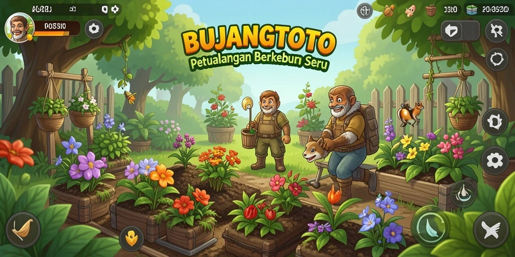 Screenshot gameplay yang menampilkan kebun yang indah di BUJANGTOTO.