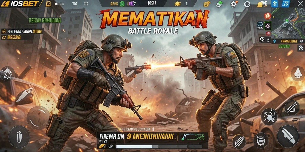 Screenshot IOSBET menampilkan karakter bertarung di arena Battle Royale.