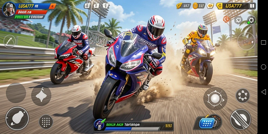Screenshot LUSA777 menampilkan aksi balapan motor yang seru.