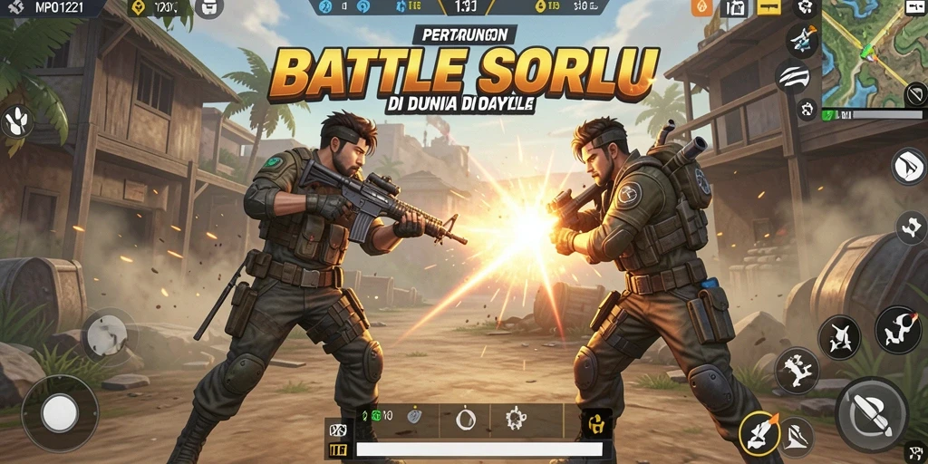 Tangkapan layar utama MPO1221 menampilkan aksi intens Battle Royale.
