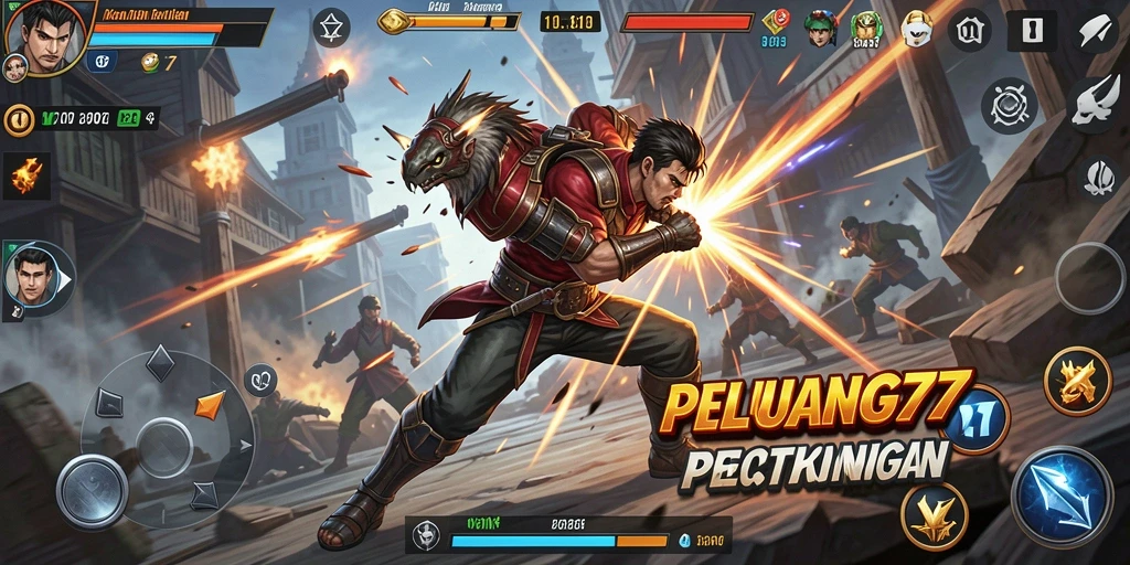 Screenshot gameplay PELUANG77 menampilkan aksi pertarungan yang dinamis.