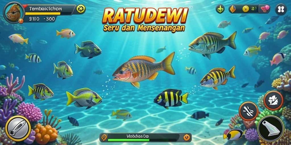 Tampilan aksi menarik dalam RATUDEWI dengan ikan berwarna-warni.