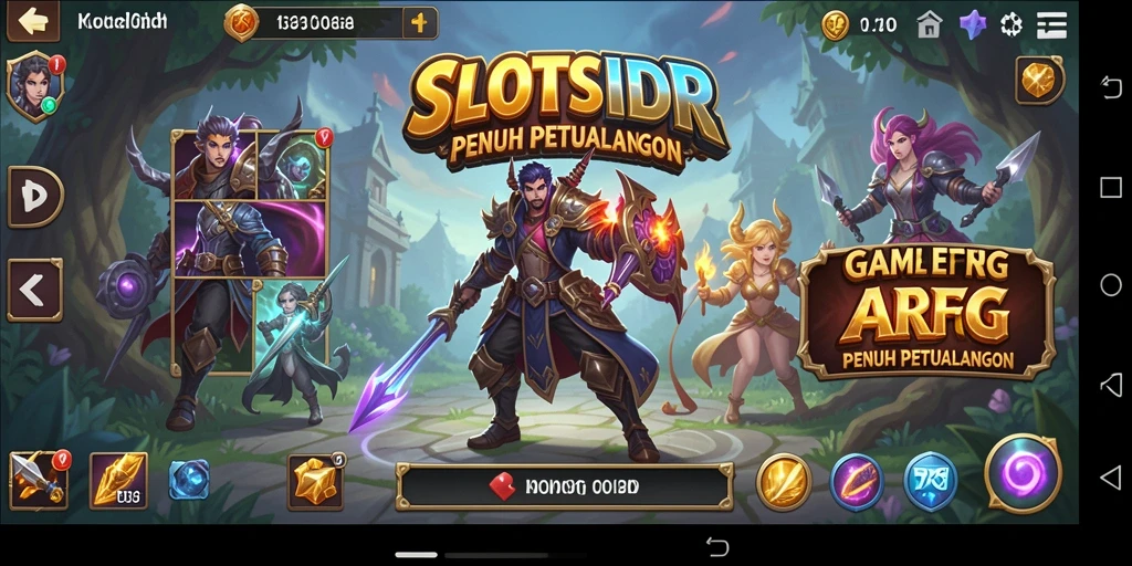 Screenshot gameplay SLOTSIDR menampilkan pertempuran epik di dunia fantasi.