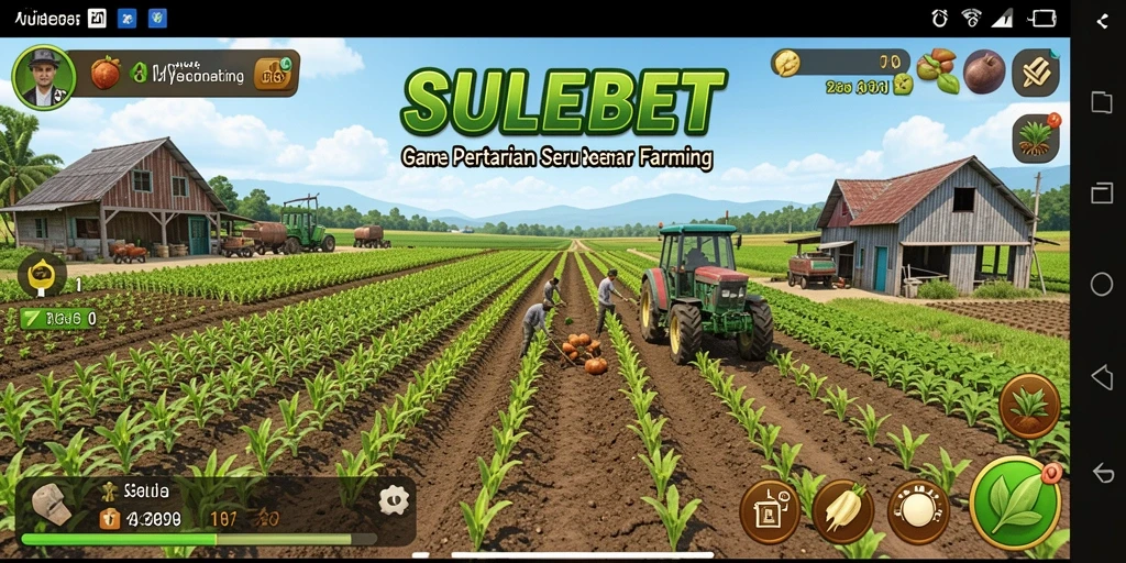 Screenshot gameplay <strong>SULEBET</strong> menampilkan pertanian yang rimbun dan penuh warna.